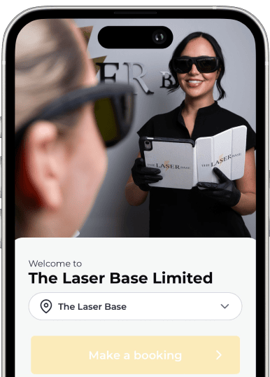 The Laser Base booking app on a phone